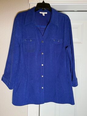 JM Collection~Royal Blue~Faux Suede~Snap Closure~3/4 Sleeve~Shirt/Jacket~Size XL